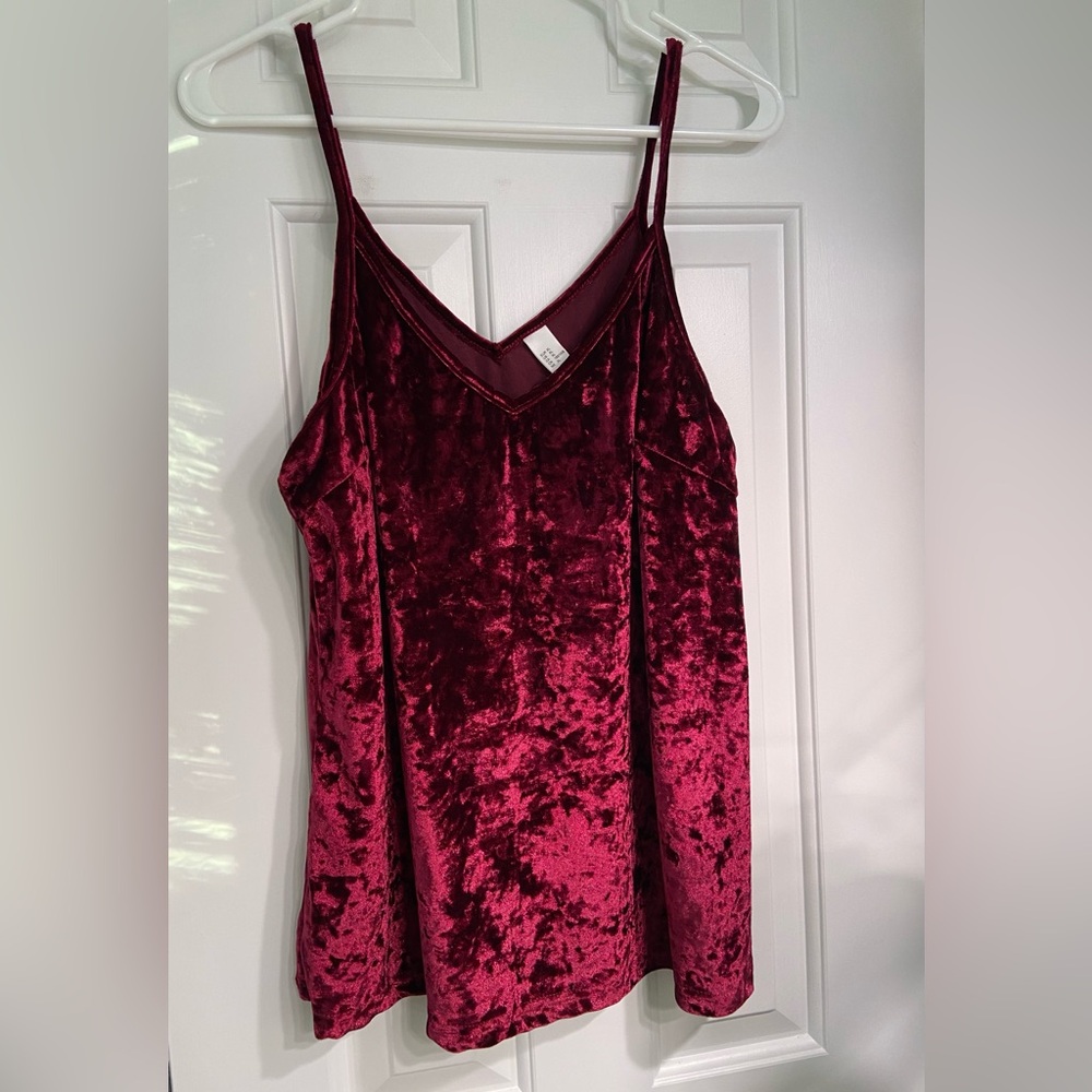 SheIn Women's Casual Basic Strappy Velvet V Neck Cami Tank Top X-Large Mulberry